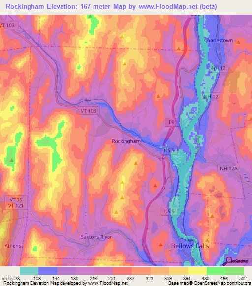 Rockingham,US Elevation Map