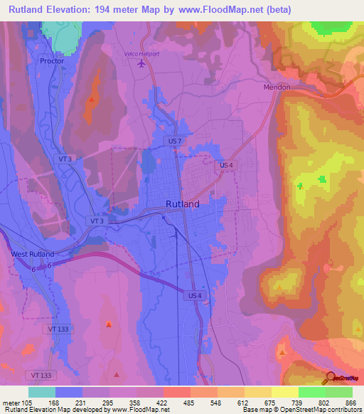 Rutland,US Elevation Map