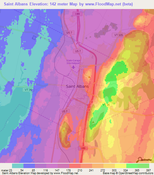 Saint Albans,US Elevation Map