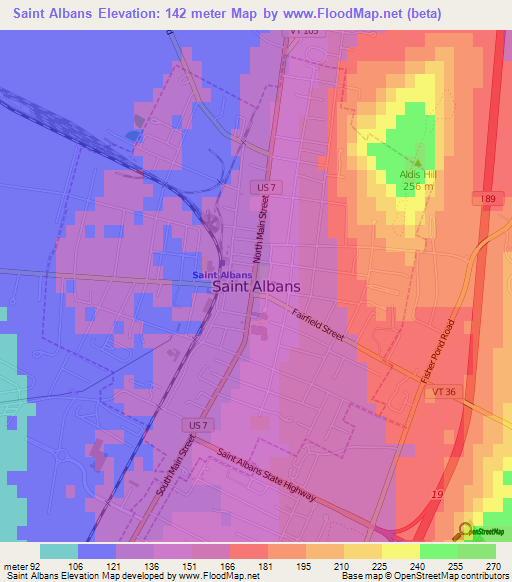 Saint Albans,US Elevation Map