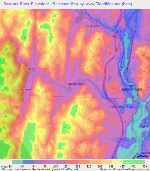 Saxtons River,US Elevation Map