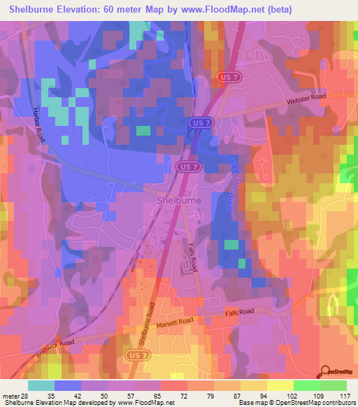 Shelburne,US Elevation Map