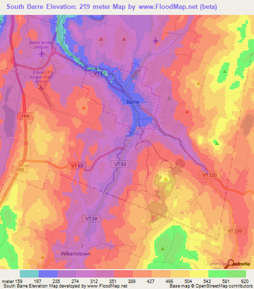 South Barre,US Elevation Map