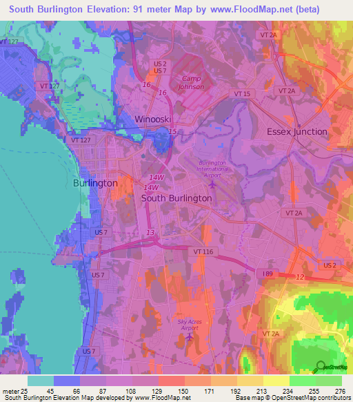 South Burlington,US Elevation Map