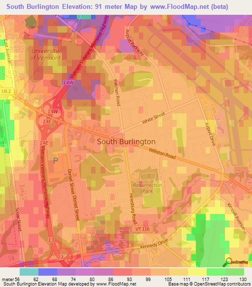 South Burlington,US Elevation Map