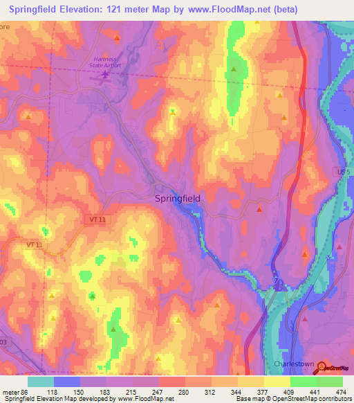 Springfield,US Elevation Map