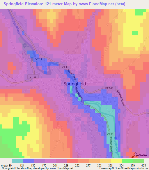 Springfield,US Elevation Map