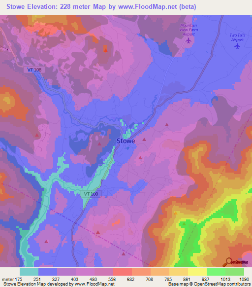 Stowe,US Elevation Map