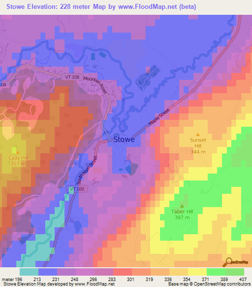 Stowe,US Elevation Map