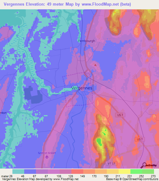 Vergennes,US Elevation Map