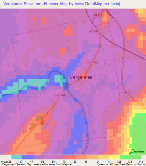 Vergennes,US Elevation Map