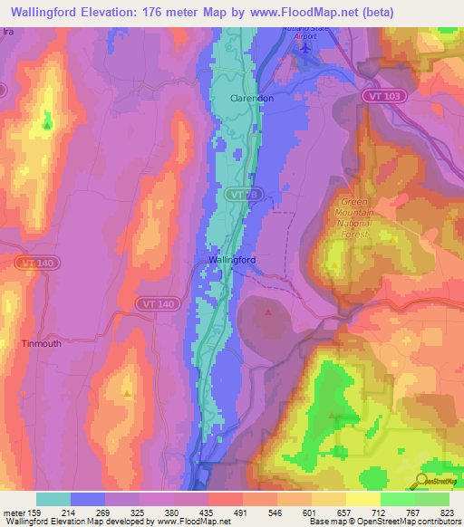 Wallingford,US Elevation Map