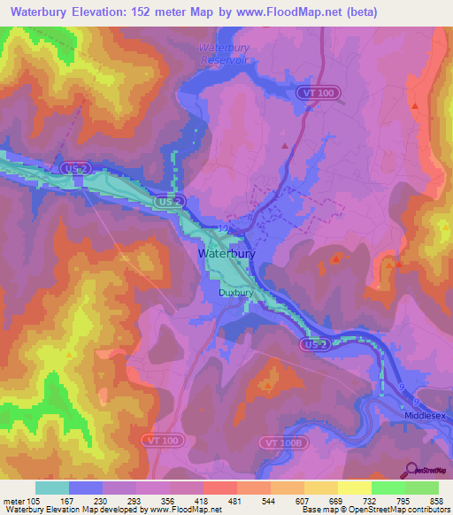 Waterbury,US Elevation Map