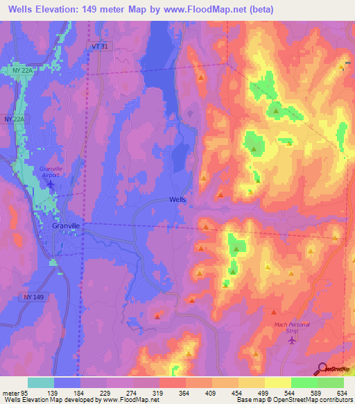 Wells,US Elevation Map