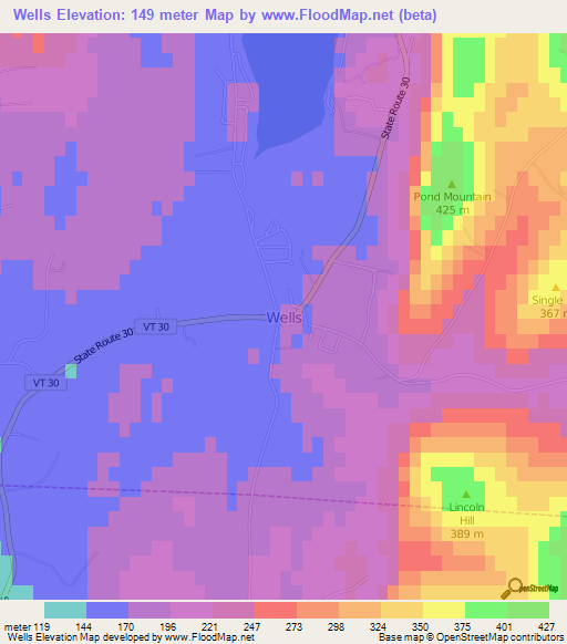 Wells,US Elevation Map