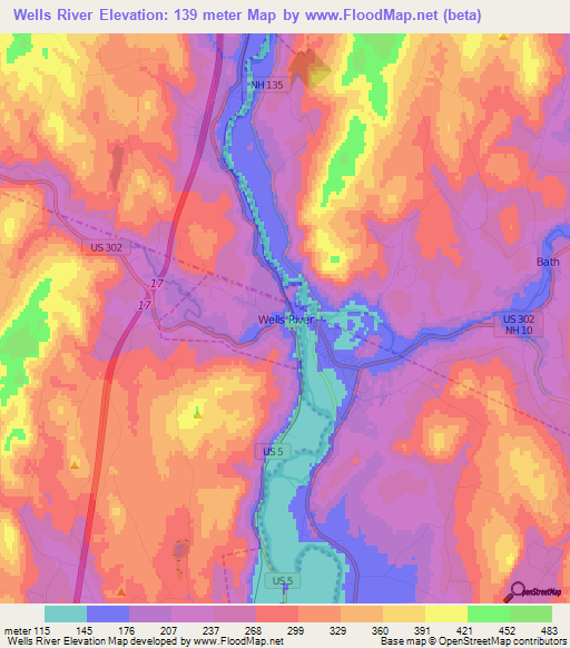 Wells River,US Elevation Map