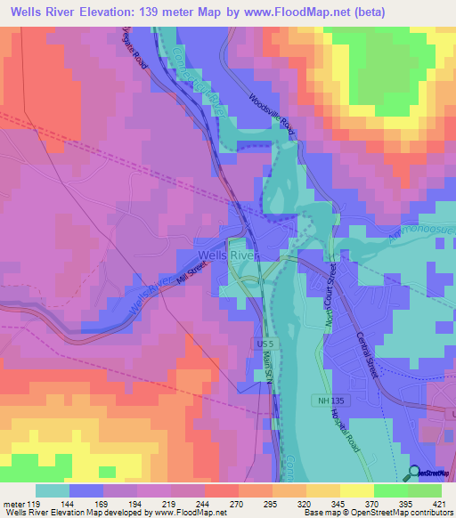 Wells River,US Elevation Map