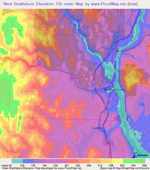 West Brattleboro,US Elevation Map