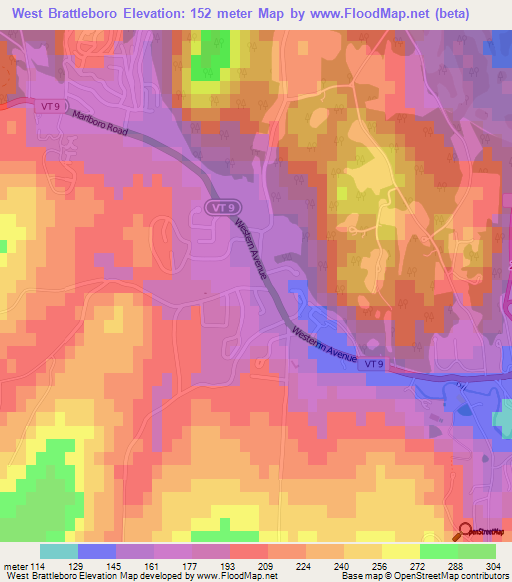 West Brattleboro,US Elevation Map