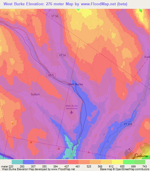 West Burke,US Elevation Map