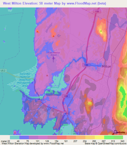 West Milton,US Elevation Map