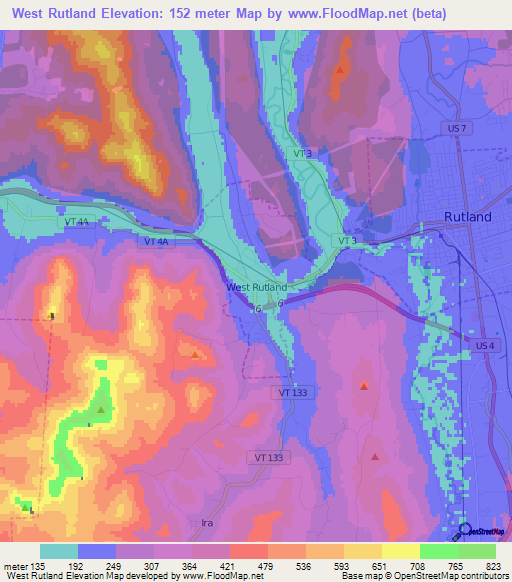 West Rutland,US Elevation Map