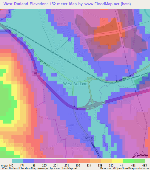 West Rutland,US Elevation Map