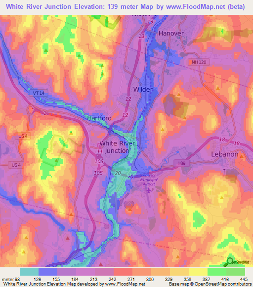 White River Junction,US Elevation Map