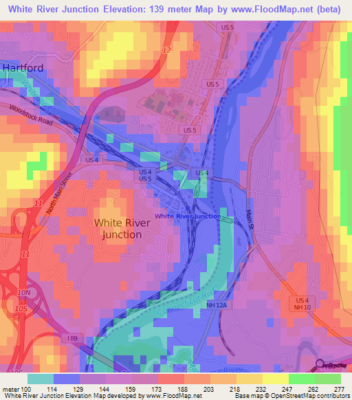 White River Junction,US Elevation Map