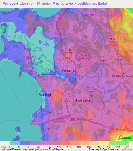 Winooski,US Elevation Map