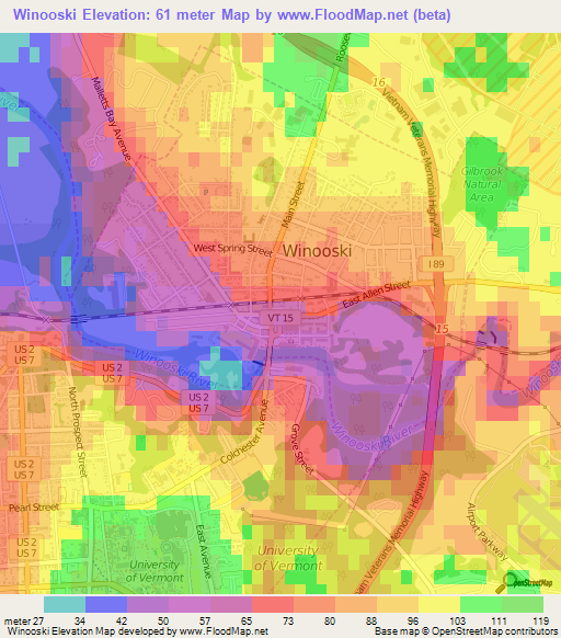 Winooski,US Elevation Map