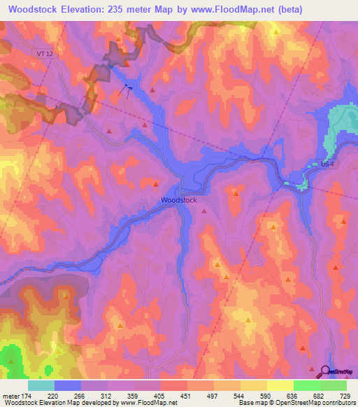 Woodstock,US Elevation Map