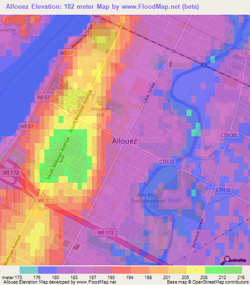 Allouez,US Elevation Map