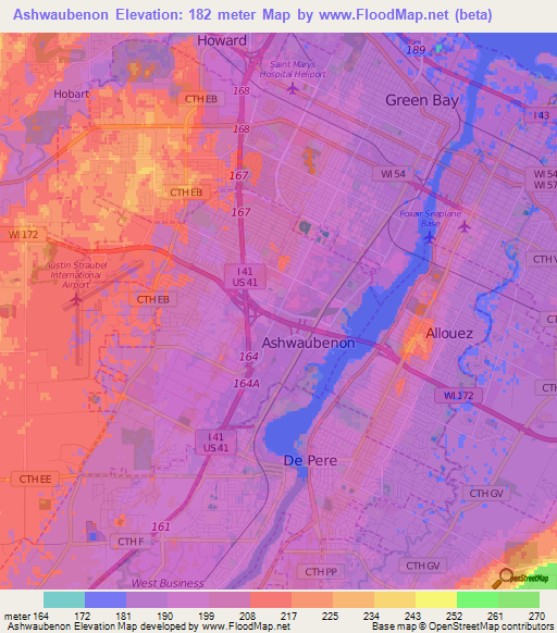 Ashwaubenon,US Elevation Map