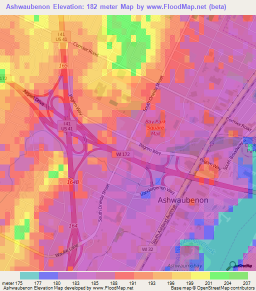 Ashwaubenon,US Elevation Map