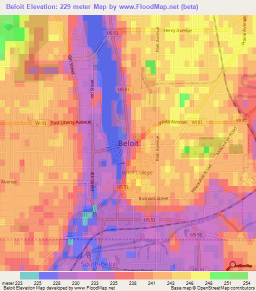 Beloit,US Elevation Map