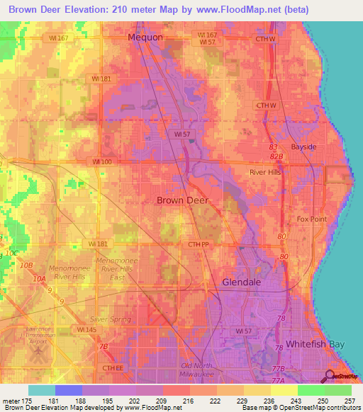 Brown Deer,US Elevation Map