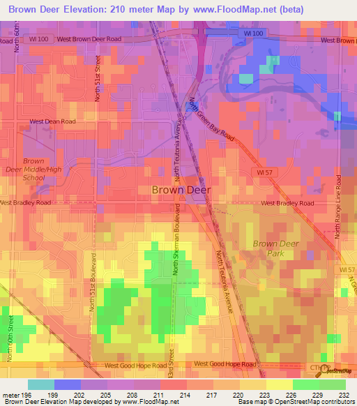 Brown Deer,US Elevation Map