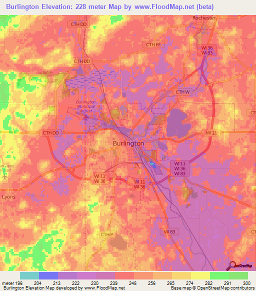 Burlington,US Elevation Map