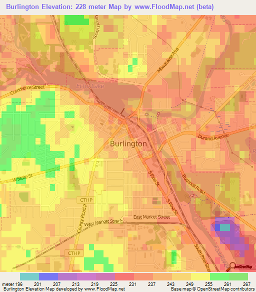 Burlington,US Elevation Map