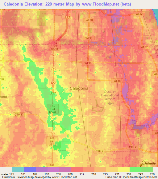 Caledonia,US Elevation Map