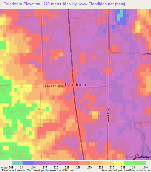 Caledonia,US Elevation Map