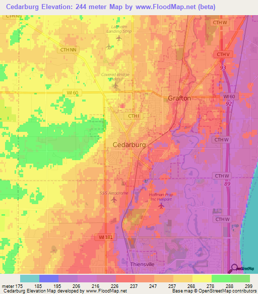 Cedarburg,US Elevation Map