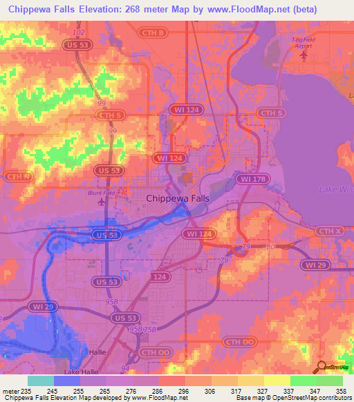 Chippewa Falls,US Elevation Map