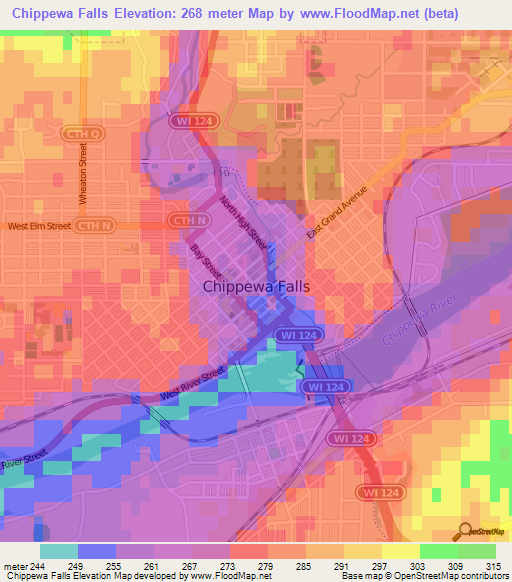 Chippewa Falls,US Elevation Map