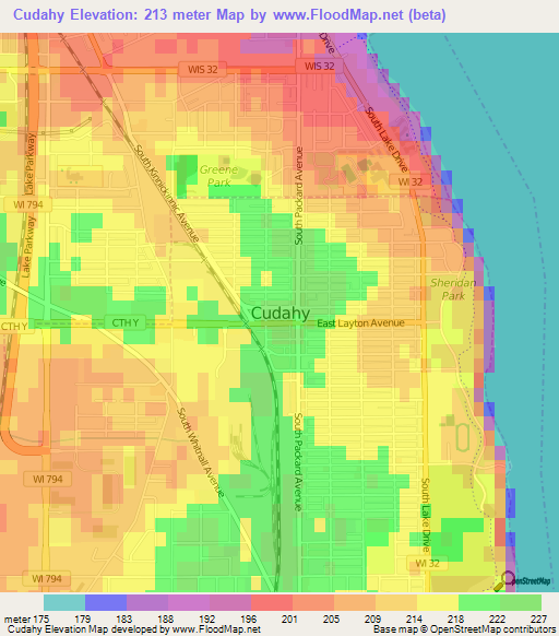 Cudahy,US Elevation Map