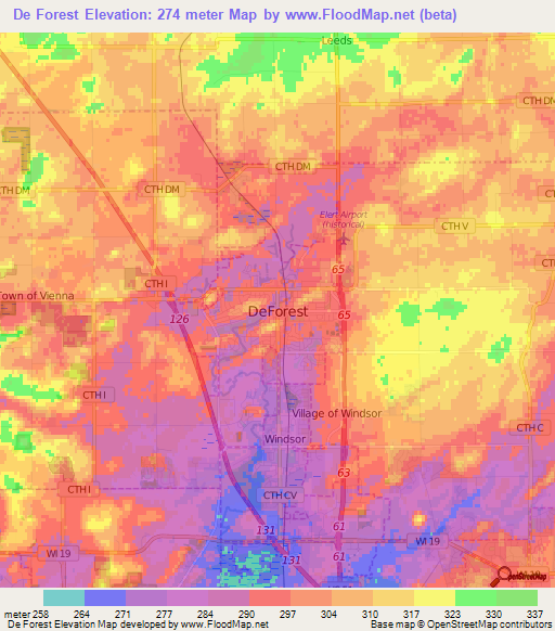 De Forest,US Elevation Map