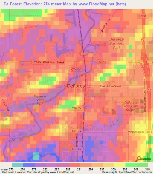 De Forest,US Elevation Map