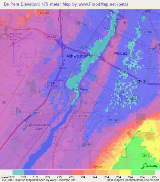 De Pere,US Elevation Map