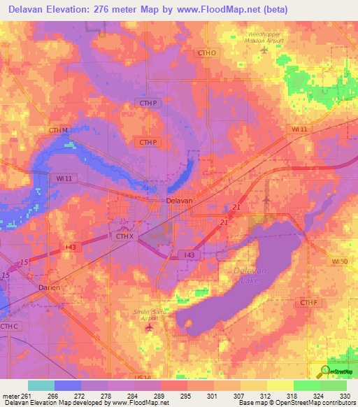 Delavan,US Elevation Map